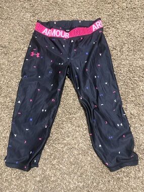 Under Armour Black Capri Pajama Bottoms with Pink Logo Accents